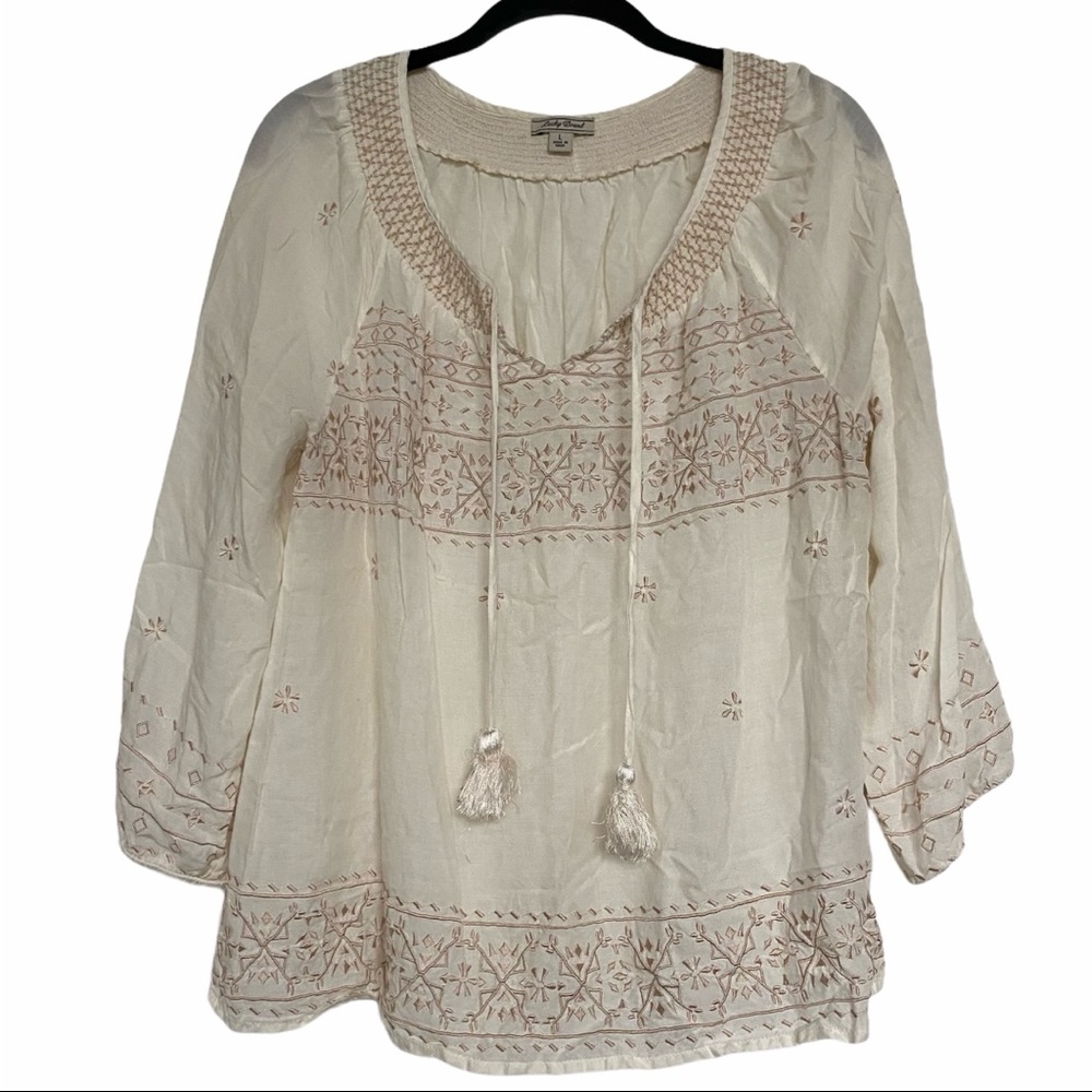 Lucky Brand Boho Embroidered Peasant Top